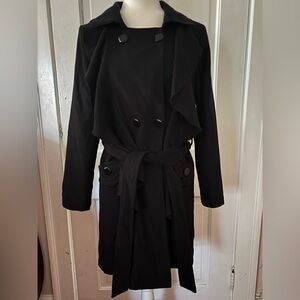 Samuel Dong Black Trench Coat, Sz XS